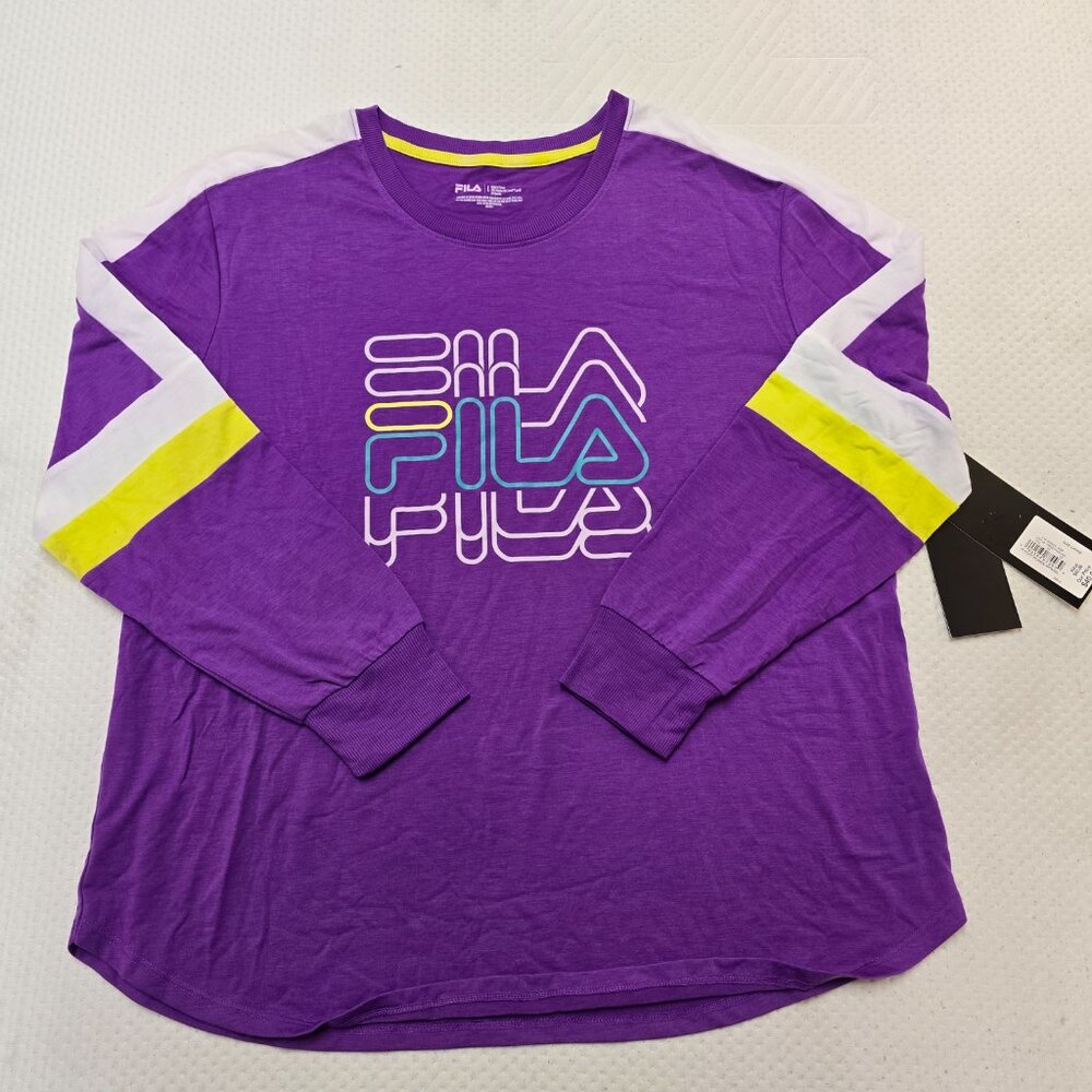 Fila Heritage Women's Purple Lightweight Crewneck Long Sleeve Shirt Size Large